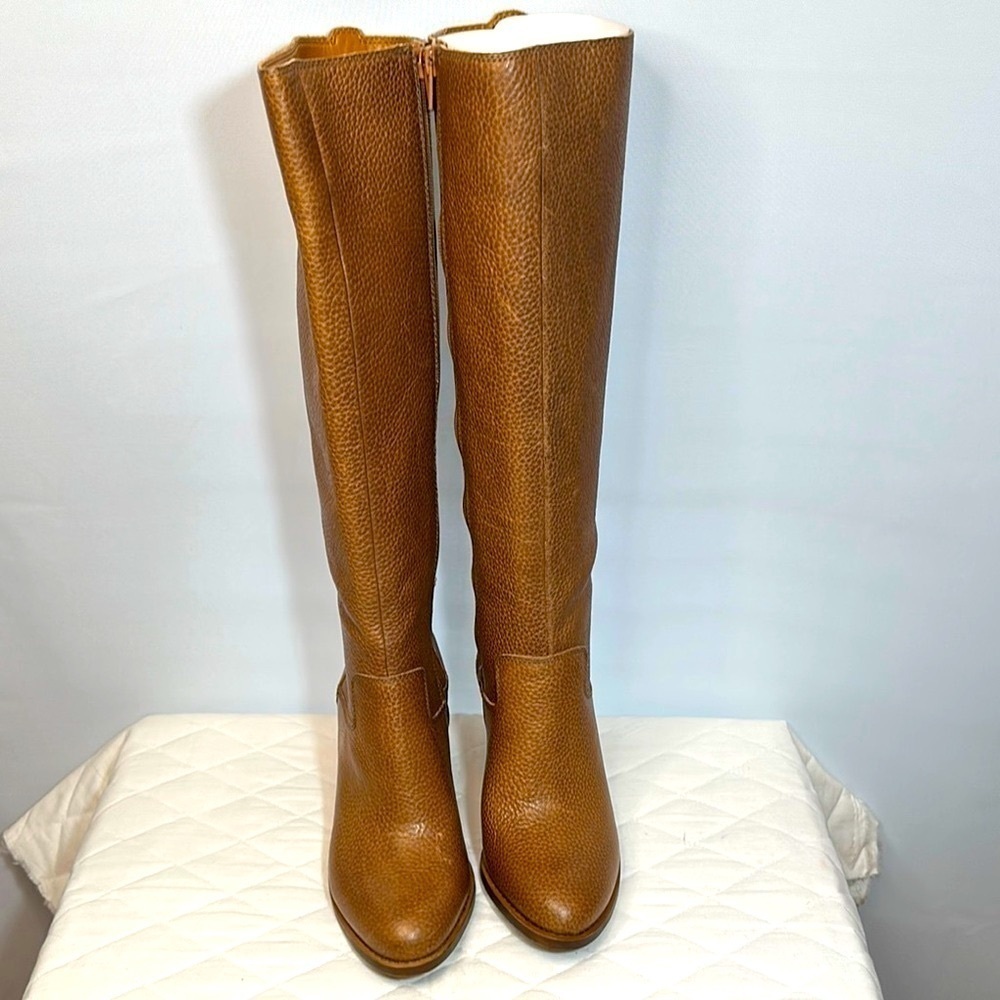 Lucky Brand Epositoh Honey Cornelian Leather Knee-High Boots Size 8 Block Heels - Picture 12 of 15